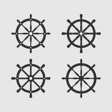 Ship steering wheel set. Vector illustration, flat design. Stock Illustration