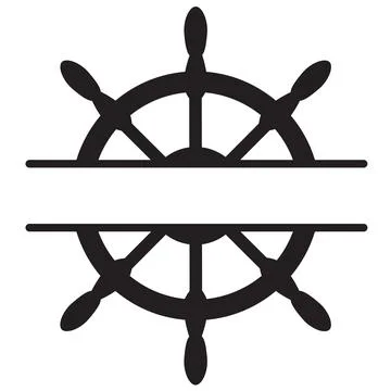 Ship steering wheel split monogram icon. Steering wheel name frame sign. Stock Illustration