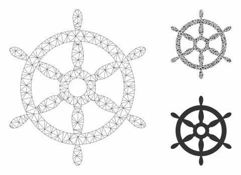 Ship Steering Wheel Vector Mesh 2D Model and Triangle Mosaic Icon Stock Illustration