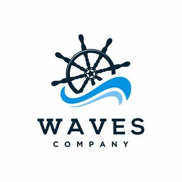 Ship steering wheel with waves logo design Stock Illustration