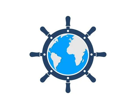 Ship steering wheel with world map inside Stock Illustration