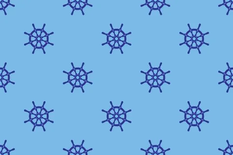 Ship Steering Wheels Nautical Seamless Pattern Stock Illustration