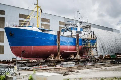 Ship on the stocks in the shipyard Stock Photos