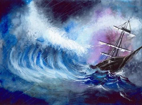 Ship in the storm Stock Illustration