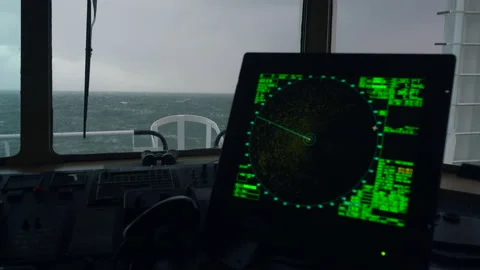 Ship in storm. Radar and control panel, ship's bridge. Stock Footage 169460217