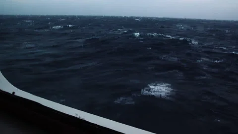 The ship in a storm at sea, the view from the window of the high waves Stock Footage 197853248