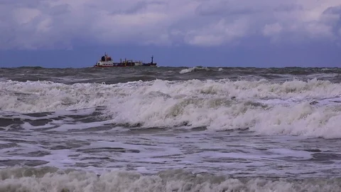Ship on stormy sea Stock Footage 102732571