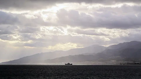 Ship in the Strait of Messina. Italy Stock Footage 34305832