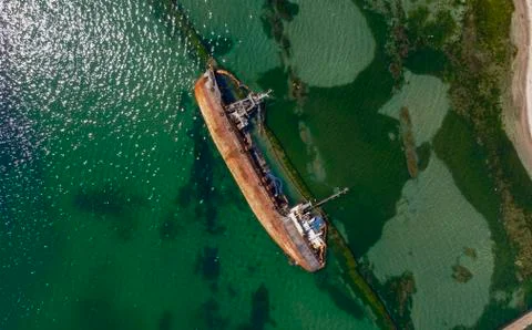 Ship stranded after a storm, abandoned ship, Odessa, Ukraine Stock Photos