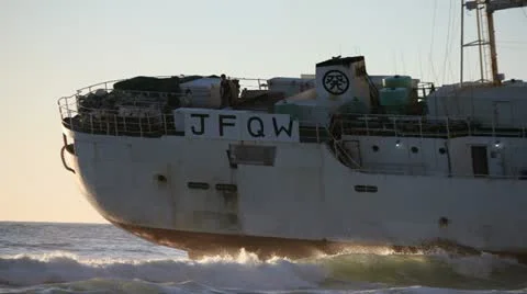 Ship stranded in Clifton beach at Sunset Stock Footage 11252255