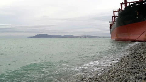The ship is stranded on the shore. Stock Footage 102779986