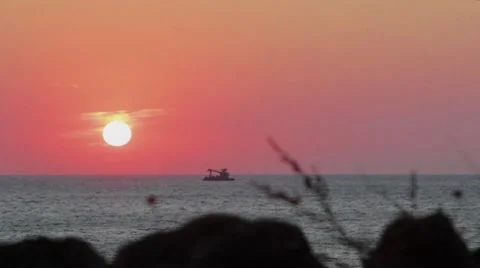 Ship at sundown Stock Footage 8829973
