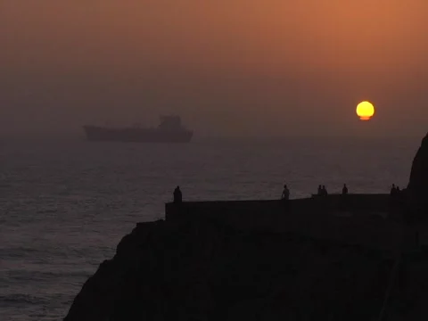 Ship at Sunset 01 Stock Footage 750589