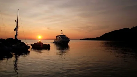 Ship at sunset - Barcola, Trieste Stock Footage 81747260