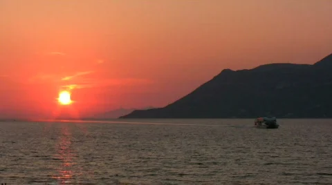 Ship in sunset Stock Footage 83858