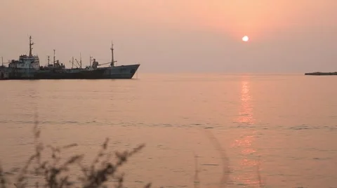 Ship in the sunset Stock Footage 50037418