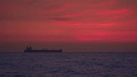 Ship at Sunset Stock Footage 157838390