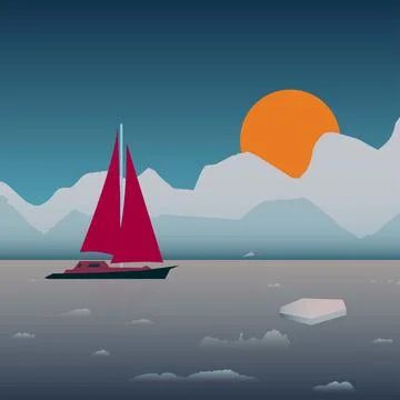 Ship in sunset Stock Illustration