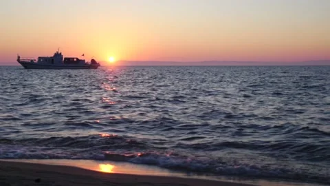 Ship at sunset on Lake Baikal Stock Footage 95646530