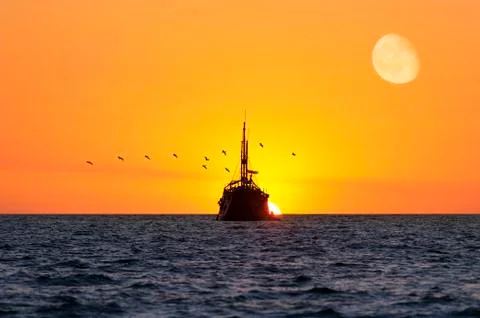 Ship Sunset Stock Photos