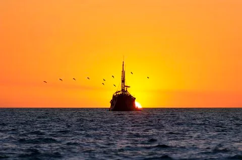 Ship Sunset Stock Photos