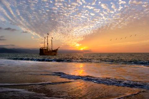 Ship Sunset Stock Photos