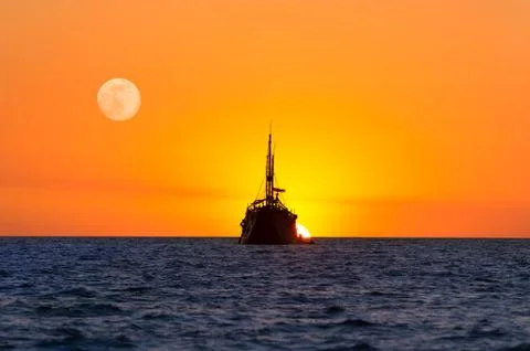 Ship Sunset Stock Photos