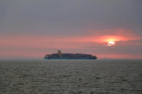 Ship in the sunset Stock Photos