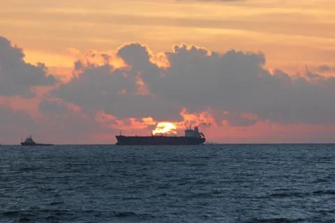 Ship in the sunset Stock Photos