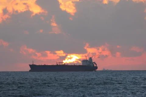 Ship in the sunset Stock Photos