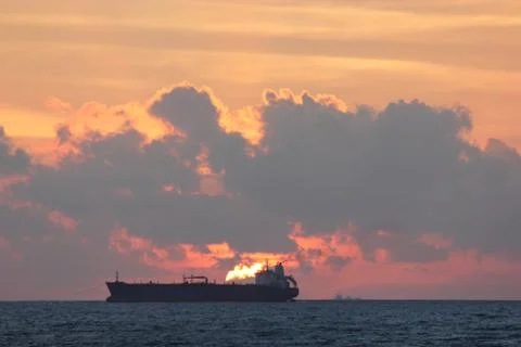 Ship in the sunset Stock Photos