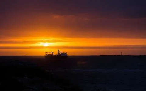 Ship in the sunset Stock Photos