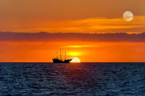 Ship Sunset Stock Photos