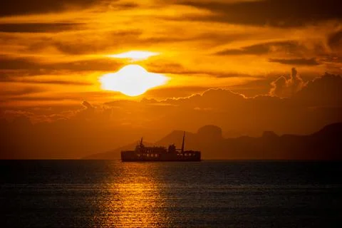 Ship at sunset Stock Photos