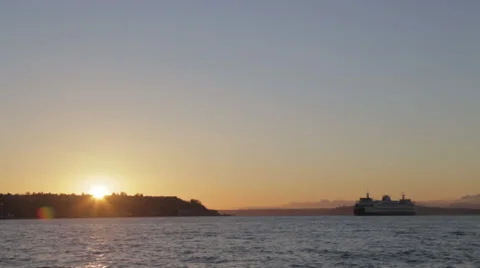 Ship in the sunset, Seattle Stock Footage 36808885