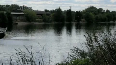 Ship swimming on river Stock Footage 11840007