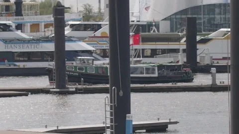 Ship through harbor Stock Footage 82396673