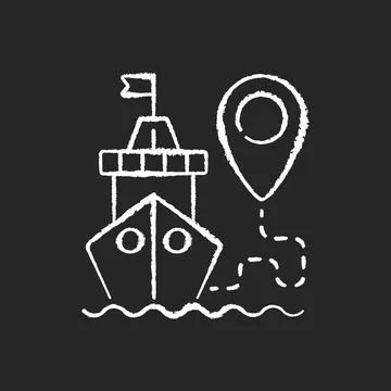 Ship tracking chalk white icon on black background Stock-Illustration