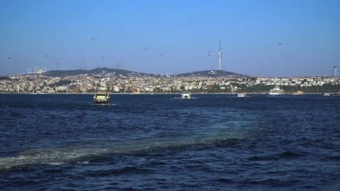 Ship traffic in the Bosphorus Strait Stock Footage 140439609