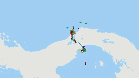 Ship traffic Panama Canal. Digital map of ship tracking data and maritime Stock Footage 334582553