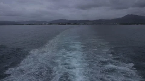 Ship Trail in the Ocean Stock Footage 185917595