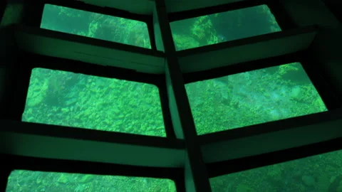 A ship with a transparent bottom. Bathyscaphe Video stock 157232758