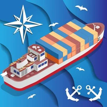 Ship for transporting containers. Stock Illustration