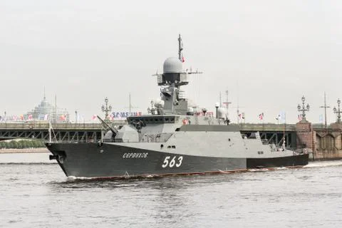 A ship at the Trinity Bridge. Stock Photos