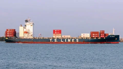 The Ship TS PUSAN loaded of containers Video stock 240218675