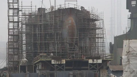 Ship under construction at shipyard Stock Footage 82106241