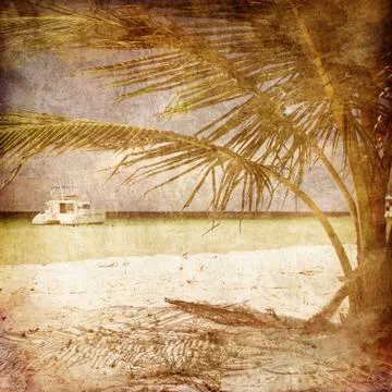 Ship under Palm Stock Illustration