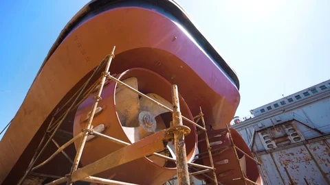 Ship Under Repair in Floating Dock . Overhaul and Modernization of Ships . View Stock Footage 95855101