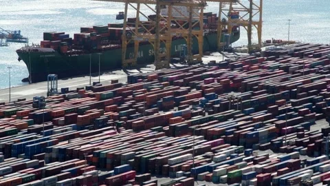 Ship unloading from china in Barcelona Stock Footage 140791770