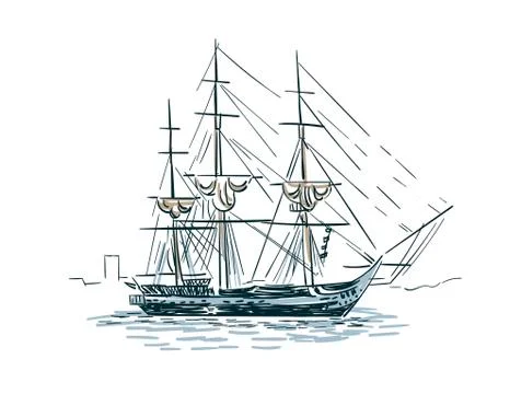 Ship vector sketch line art illustration isolated Stock Illustration